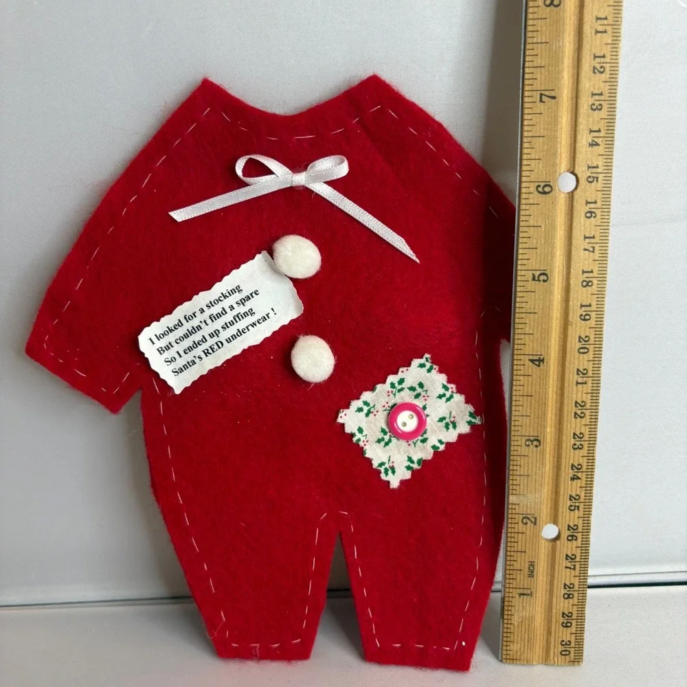Red Felt Christmas Onesie Stocking Stuffer‎ Ornament Santa Underwear Gag Gift